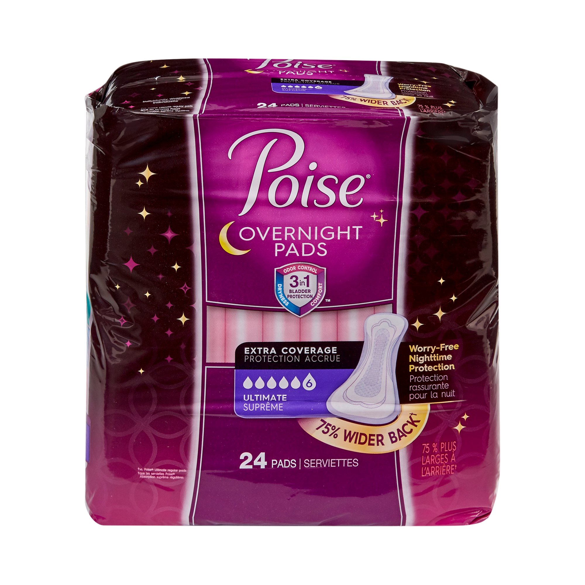 Buy Poise Overnight Incontinence Pads, Ultimate Absorbency, 75% Wider Back,  2 Packs of 24 Pads, 48 Count Total Online at Low Prices in India 