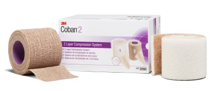 2 Layer Compression Bandage System 3M™ Coban™ 2 2 Inch X 1-3/10 Yard / 2 Inch X 3 Yard 35 to 40 mmHg Self-adherent Closure Tan / White NonSterile
