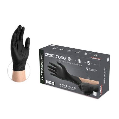 First Glove 3.5 Mil Black Nitrile Disposable Exam Gloves - Image 2